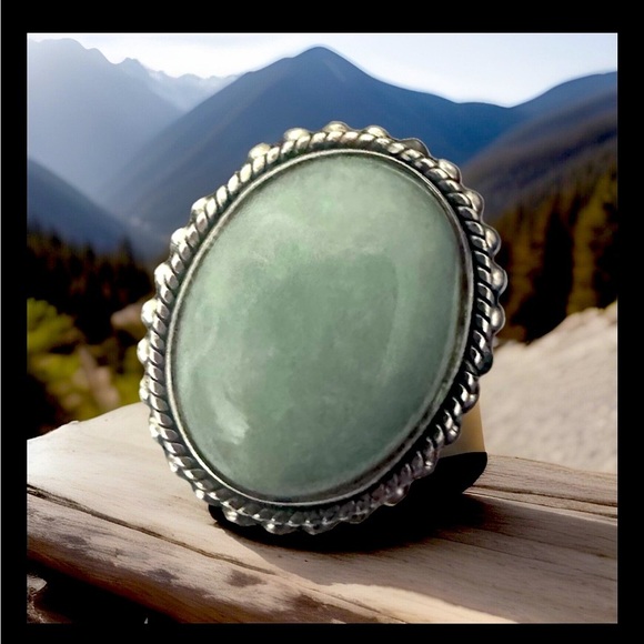 DP Sterling Silver Ring Natural Green Agate Womens India 12.1 GRAM SZ 7 QUALITY - Picture 2 of 3